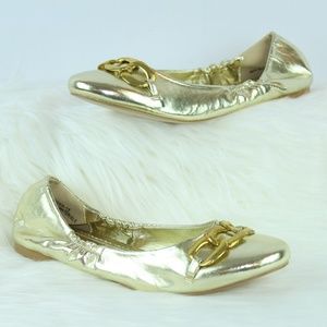 3/$25 Metallic Gold Slide On Flats Size 9